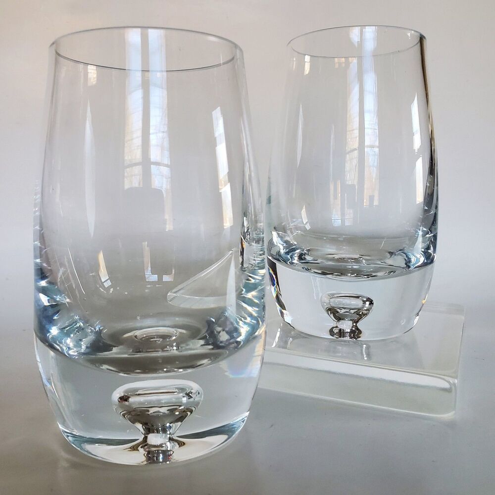 2 Studio Blown Art Glass Bubble/ Heavy Base Tumblers Weighted 5"H Discontinued